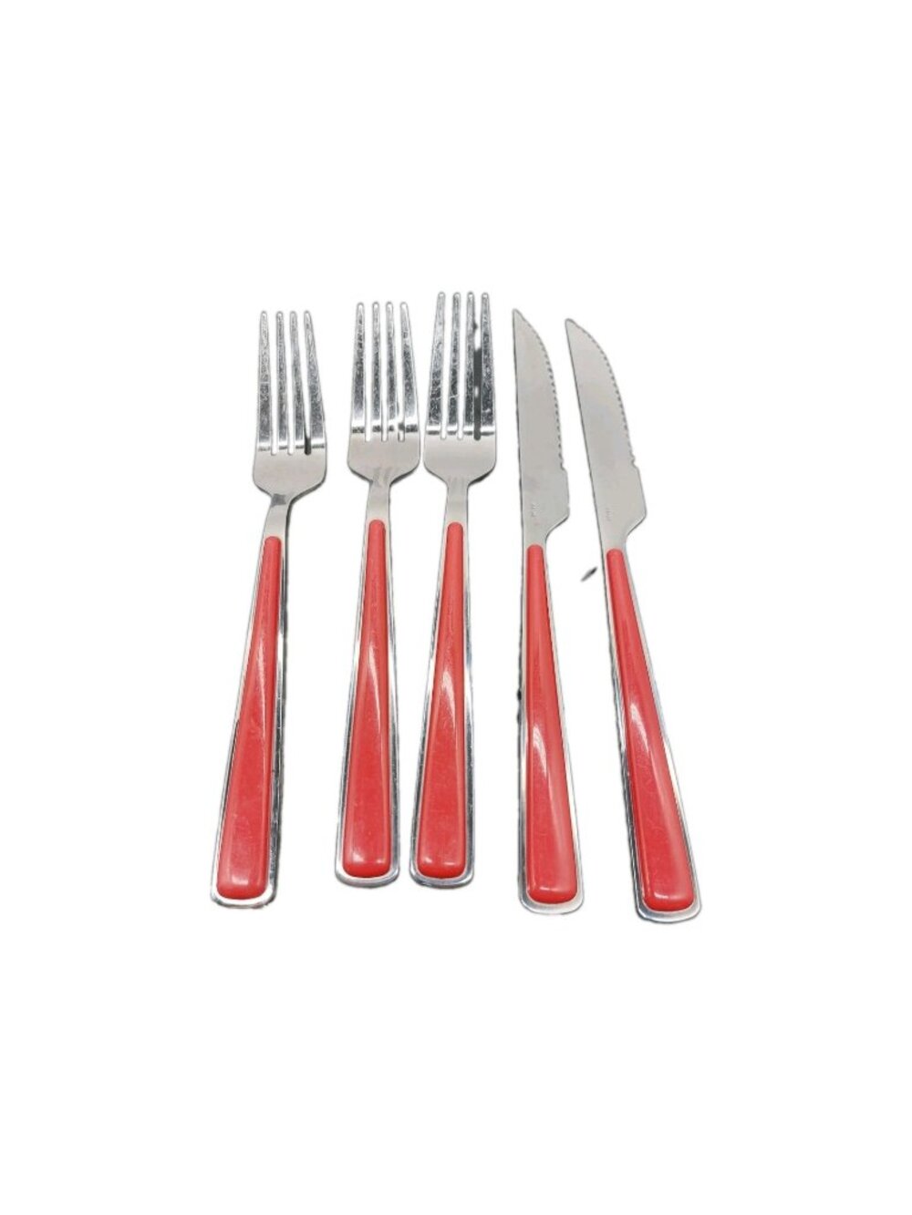 Fiesta Flatware Merengue Place 3 Dinner Forks 8" 2 Steak Knives 9" Red Set Of 2